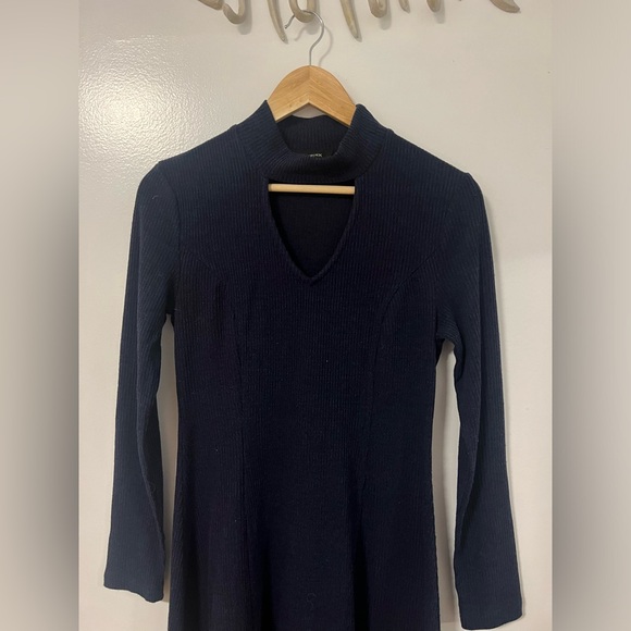 Navy Blue Turtle Neck with Peekaboo Neck - Picture 2 of 4